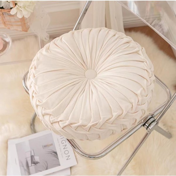 ins gresskar pute rund pute sittepute midjepute stue sofa homestay plissert hjul futon pute White 41*41cm