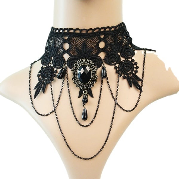 Elegant Retro Prinsesse Sort Blonde Gotisk Statement Halskæde Armbånd Victorian Lolita Halskæde Vedhæng Vampire Kæde