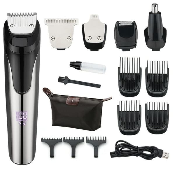 Trimmer och rakapparatset, Metall, 5 i 1, USB, Svart