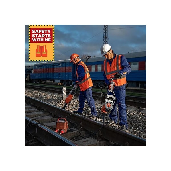 Varselväst med hög synlighet och reflexer, med dragkedjeförsedda fickor fram - Uppfyller ANSI/ISEA-standarder (Orange färg - Storlek: L)