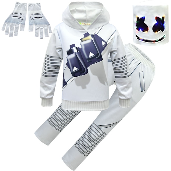 DJ elektronisk musik Marshmello tröja i samma stil som Marshmello kostym suit+luminous hood+gloves 130cm