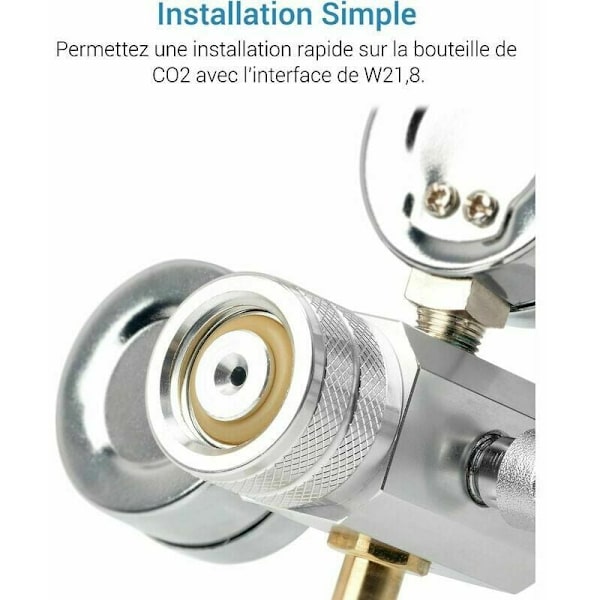 Akvarie CO2-regulator med 12V-adapter, akvarietrykreduktion, dobbelt manometer Inkluderer boble tæller og tilbageslagsventil, W21.8-interface
