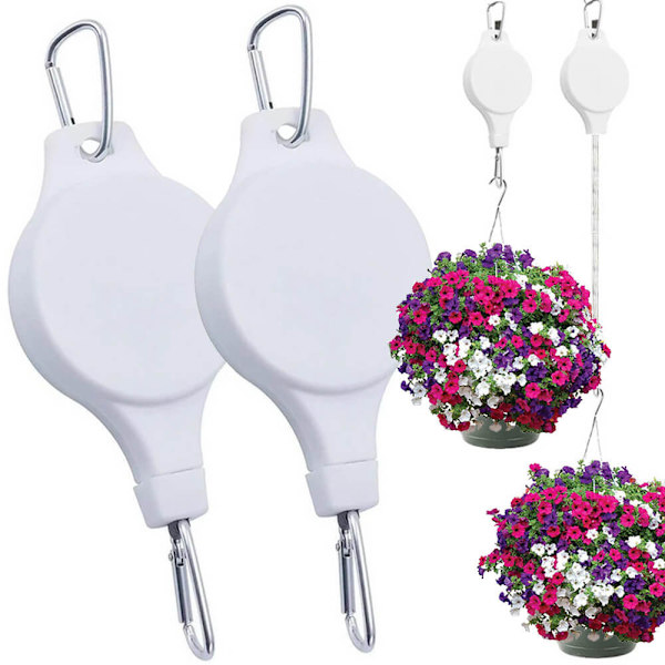 RY-2st Justerbara Hängkrokar för Blomkrukor | Hissbara Hängare vit white