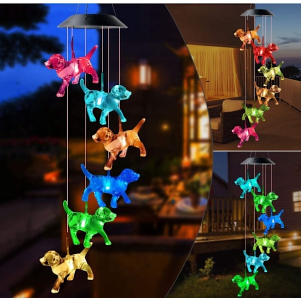 Solcelledrevet kolibri vindspil lys LED jule sommerfugl lys have sol vindspil lys landskabslys have lys Red 6 lamp holder Dog Model