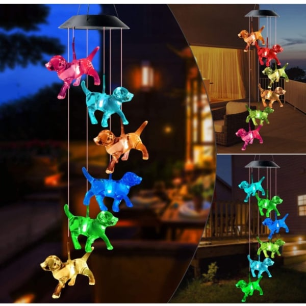 Solcellskolibri vindklocka ljus LED jul fjäril ljus trädgård sol vindklocka ljus landskapslampa trädgårdslampa Black 6 lamp holder 3D Elephant Bell