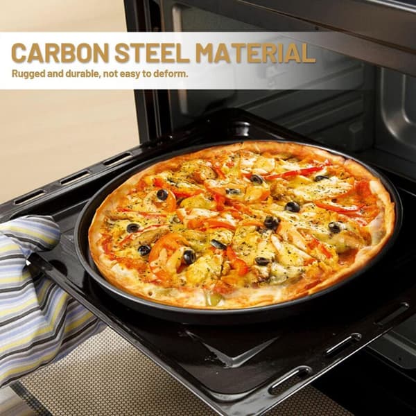 Sæt med 3 runde perforerede pizzabakker, non-stick kulstofstål pizzabunde 26cm/28cm/32cm
