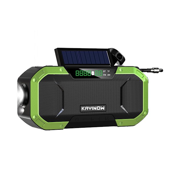 Multifunksjonell nødberedskapsradio for utendørs camping - Håndsveivet solcelledrevet kort Bluetooth-radio - Grønn green 5000mah