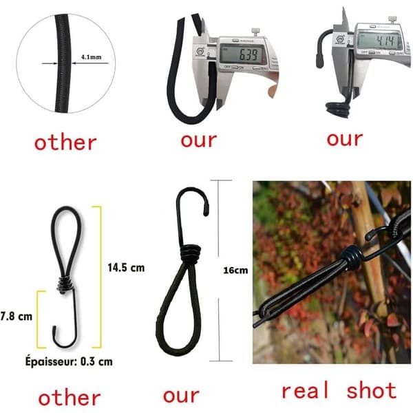 30 stk. elastiske snore med kroge, 16 cm elastiske snore, elastiske snore til fastgørelse af presenning, camping, telt, pavillon