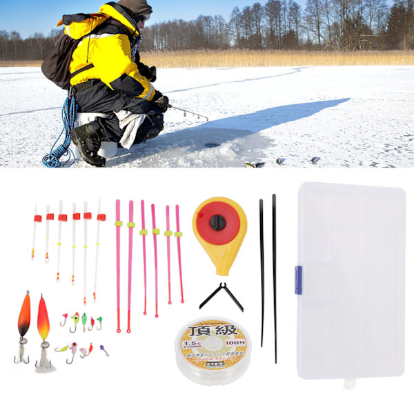 Mini isfiskeri stang hjul combo bærbar isfiskeri stang top tips svømme jig krog sæt til udendørs vinter gul