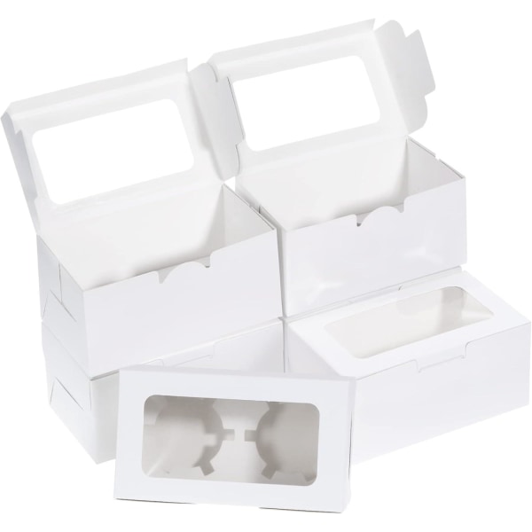 Vita 50-pack Cupcake-lådor med fönster och insatser, 2-håls kaklådor, bagerilådor, kartongförpackningslåda för muffins, bakverk, cupcakes, kakor