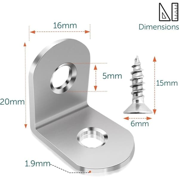 20 stk. 20 mm metalhjørnebeslag, møbelreparationsbeslag i rustfrit stål til møbelmontering