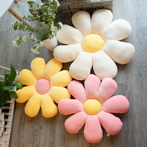 Blomsterpude dekorative pyntepuder Blomsterformet sød pude Blomst plys pude Dekorative puder til teenagepiger Beige + Gul 40cm