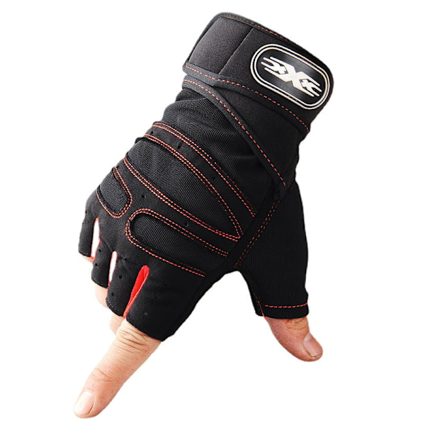 Women Men Cycling Gloves Wristband Fitness Sport Anti-Slip Shockproof Red and Black M