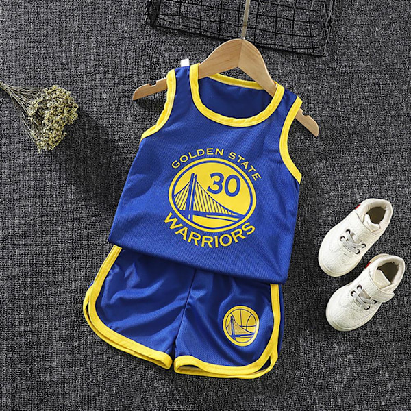 Basketball Jersey Træningssæt Kits Tank Top Shirt + Shorts Sæt - Perfekt Blå Golden State Warriors 30 18-24 Måneder