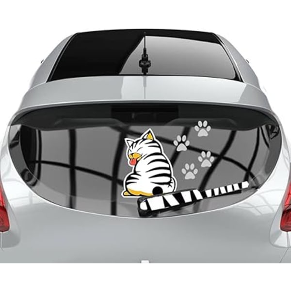 Tegneserie Morsom Katt Bevegelig Hale Klistremerke (Hvit Katt), Reflekterende Bakre Glassvisker Dekal, Reflekterende Vindusvisker Klistremerke, Bilform, Hale Viftende Katt