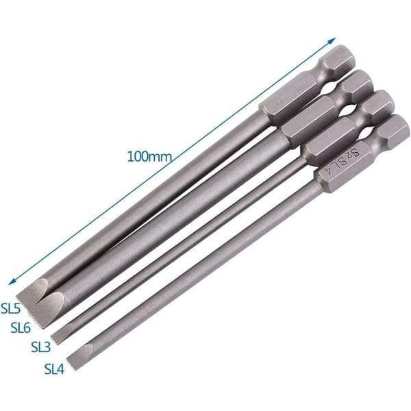 4 st Platt Skruvmejselbit S2 Legerat Stål Magnetisk 1/4\" 100mm