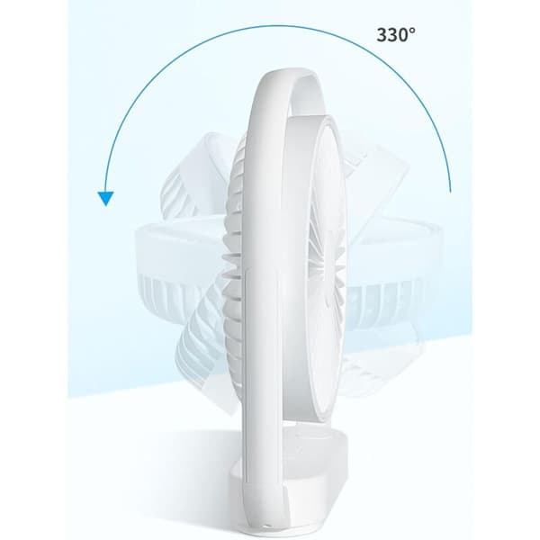 USB Bordventilator Genopladelig 2000mAh 4 Hastigheder med LED Lys Sort