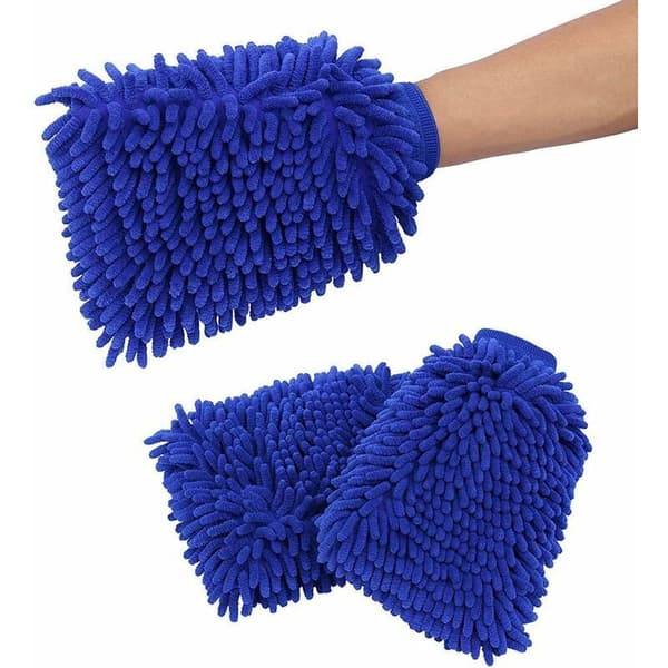 4 st Mikrofiber Biltvättshandskar, Repfria Vattentäta Chenillehandskar för Bilrengöring (Blå)