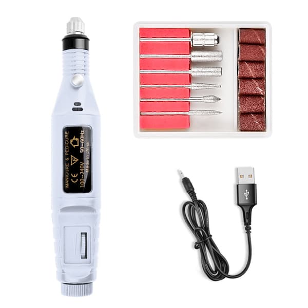 Elfil, elektrisk neglefil, 6 stykker inkluderet Sort white