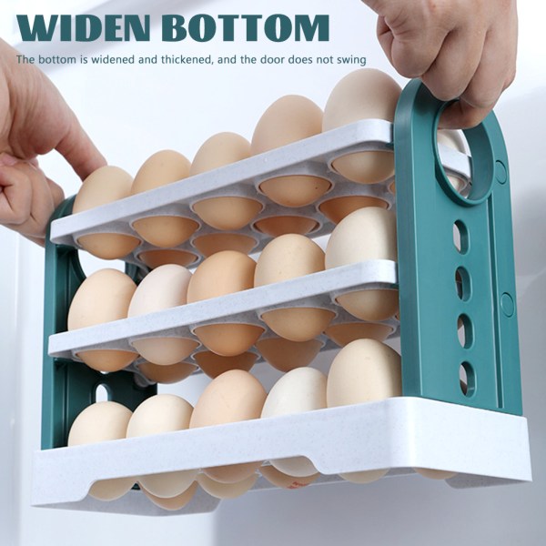 Vendbar eggbeholder, eggbeholder i flere lag, eggbeholder i kjøleskap, 30 rom Stor kapasitet eggbevaring Lysegrønn Light Green
