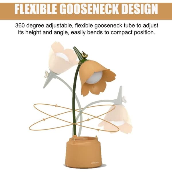 LED Skrivebordslampe til Børn, Blomsterbordlampe, Læselampe med Justerbart Lys og Touch Sensor (Gul)