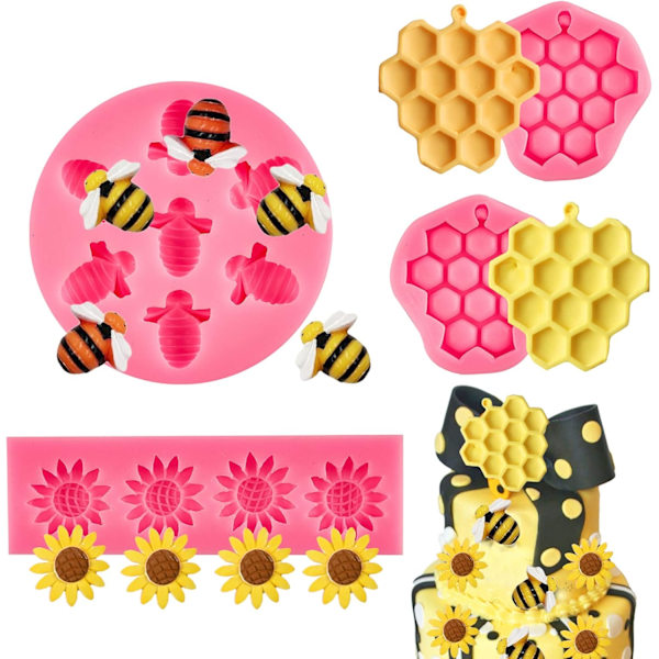4 stk. Humla-forme - Honeycomb Solros- og cupcake-kagedekoration Sukker Chokolade Slikforme
