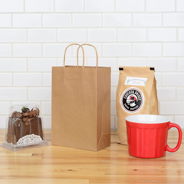 Små brune papirsposer med håndtag - 6x3x9 tommer 100-pak Kraft S