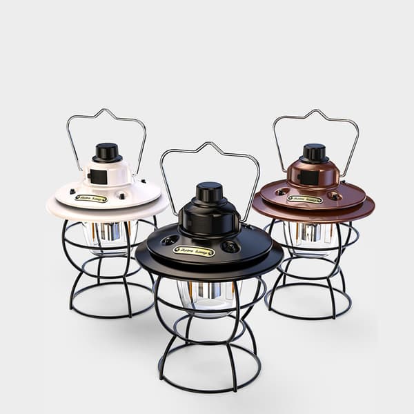 LED retro campinglampe utendørs vanntett multifunksjonsbelysning campinglampe bærbar campinglykt White