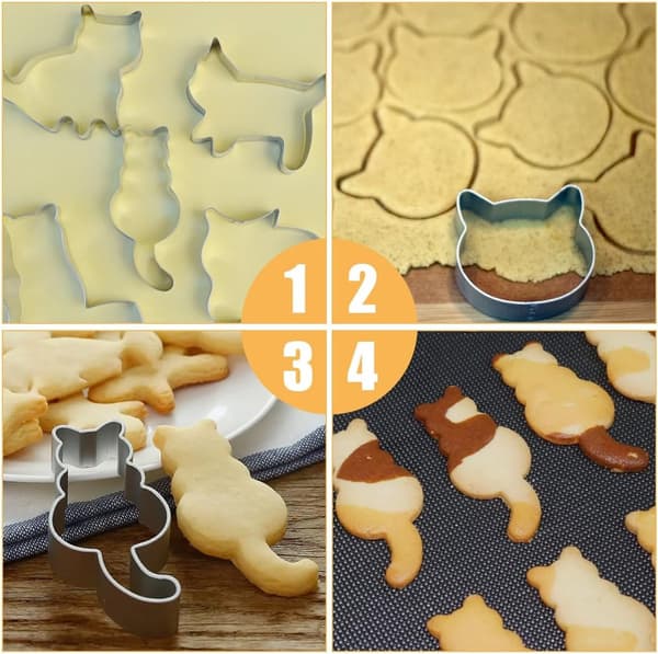 9 stk. katte-udstikkersæt i rustfrit stål til bagning af fondant, frugt og grøntsagsler, søde katteformer bageværktøj til børnefester