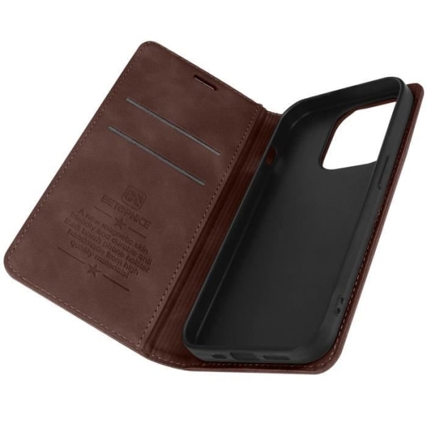 Fodral för iPhone 15 Pro Wallet RFID-blockeringsteknik Brun