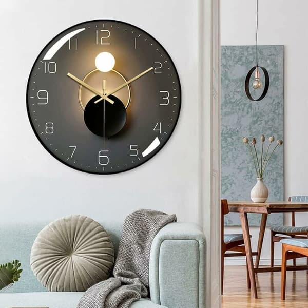 Modern Tyst Väggklocka, 30cm Diameter Väggklocka, Rund Digital Quartz Väggklocka, Lämplig för Vardagsrum, Kontor, Sovrum, Kök (Svart)