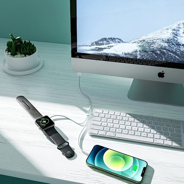 Magnetisk laddningskabel kompatibel med Apple Watch - 2 i 1 Kompatibel med S1/S2/S3/S4/S5/S6/S7/S8/SE/Ultra-modeller