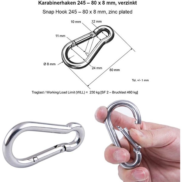 10 karbinhakar 8x80mm-Snabblås-Maximal belastning: 230kg