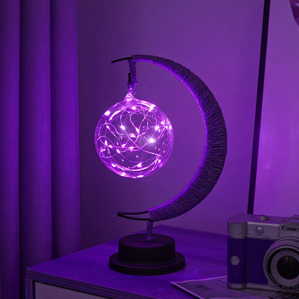 Dekorativa LED-lampor stjärnmånelampor äpple julbelysning födelsedagspresent handgjord hamparep usb järnnattlampa Purple-ball USB type