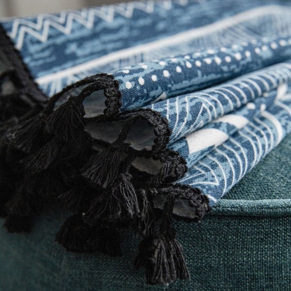 Puolihimmentävät verhot Boho Sininen Geometrinen painettu verho olohuoneeseen Keittiö Tausta Verho Cortina Koti sisustus KC64 L150xK160cm
