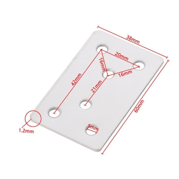 30 stk. perforerede vinkelbeslag i rustfrit stål 3860 mm x 1,2 mm til møbelreparation og -fiksering sølv