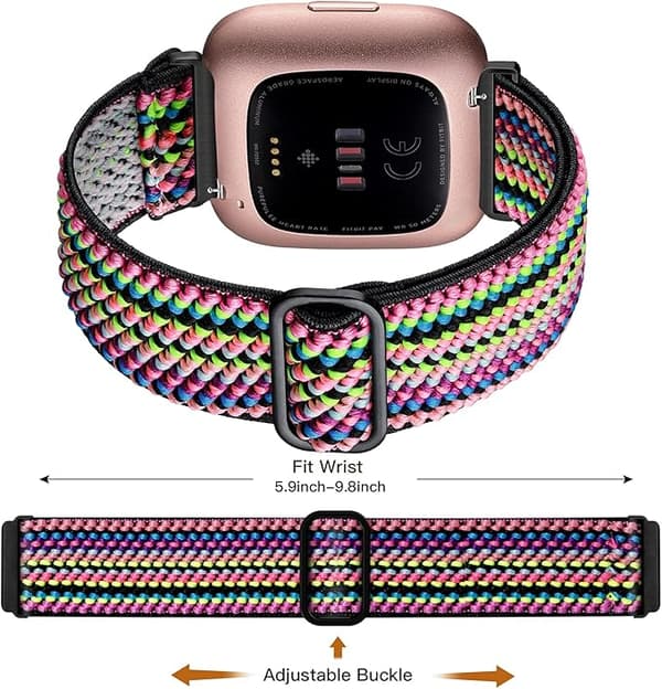 Fitbit Versa-kompatibelt blødt justerbart nylonurrem til kvinder og mænd i sort