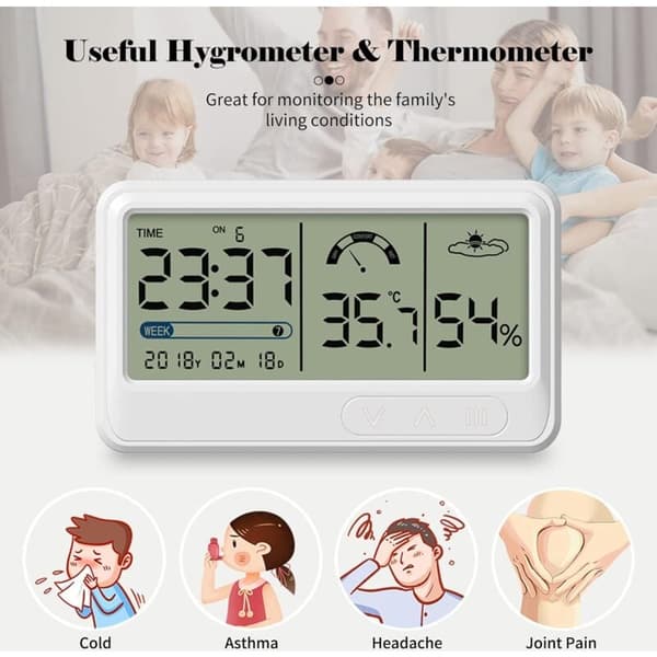 Digitalt hygrometer med LCD-display - Indendørs termometer til have og drivhus, måler temperatur og luftfugtighed, inkluderer stativ