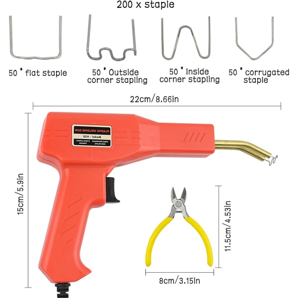 Plastssvetsmaskin, 50W plastsvets, plastreparationssats, bilstötfångarreparationssvetsverktyg med 200 klammer, tång, väska
