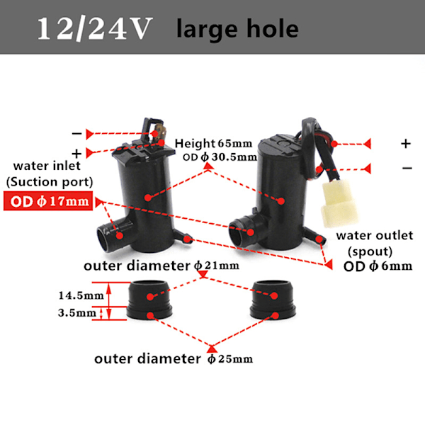 12v 24v Universal bilrudevisker Vinduevisker Vaskemaskine 24V Stort hul+tråd