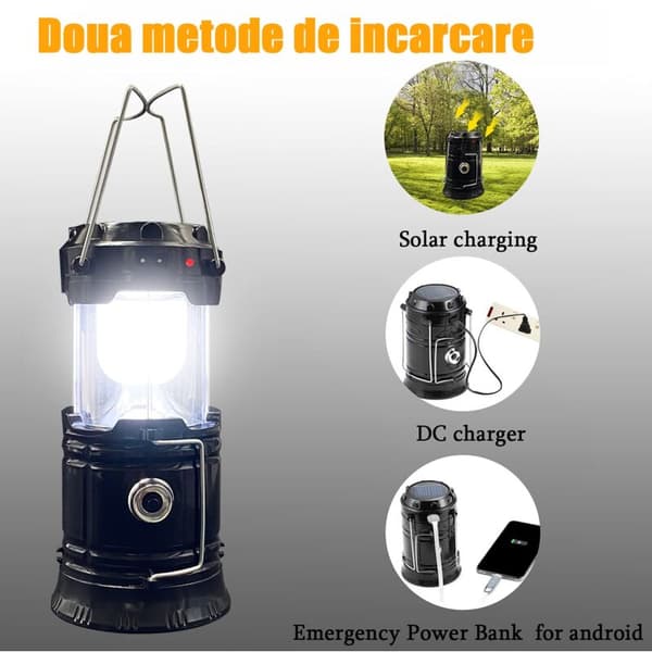 Sæt med 4 campinglamper, LED, Solare, Sort