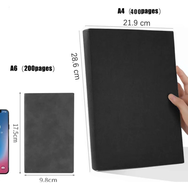 A4 A6-notatbok Fortykket stor notatbok Mykt skinn Ultratykk horisontal linje/tom dagboknotatbok 416 sider/200 sider A6 200 A6 200pages line pages