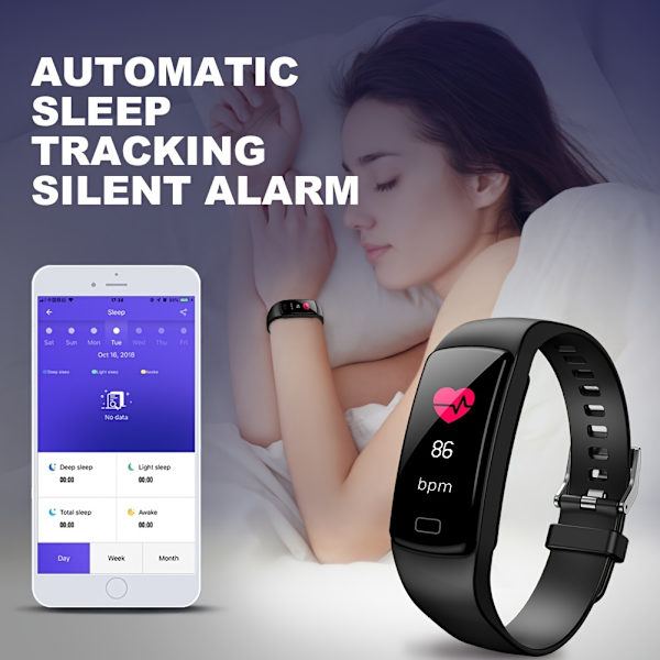 Smartklocka, Fitness Tracker, Aktivitetsmätare Sömnmonitor med IP68 Vattentät, Hälsotränings Fitnessklocka Stegräknare Stegräknare Walk Grå