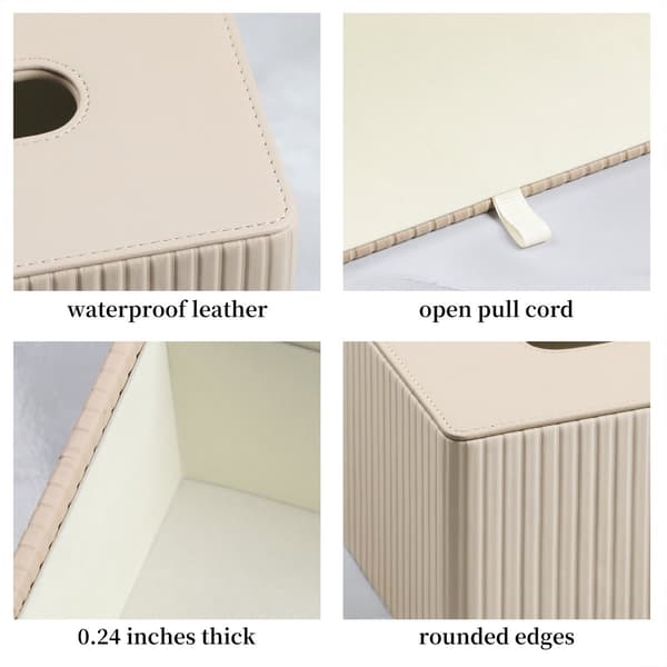 PU Läder Näsdukslåda med Magnetiskt Lock, Beige Randig Rektangulär Näsdukslåda för Badrum Sovrum Kontor, Vattentät Yta