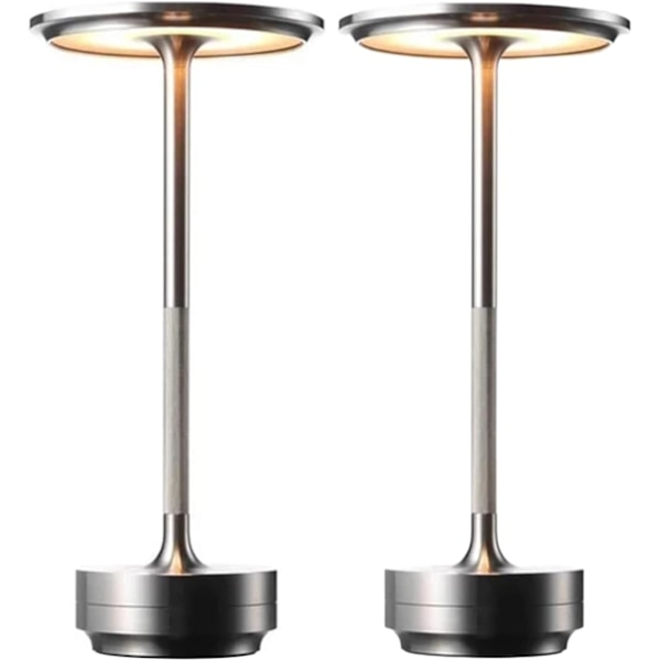 Sladdlös I-formad metallisk bordslampa med touchsensor, 3 färger dimbar laddningsbar skrivbordslampa Silver 2pcs