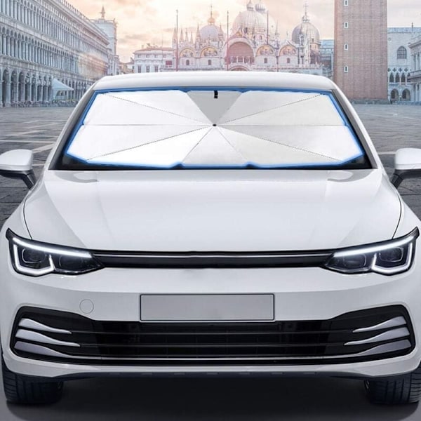 Bilsolskydd, Vindrutesolskydd för insidan, Vikbart bilsolskydd, Blockerar 99,9 % av UV-strålar för bil, SUV, lastbil, HGV (140 x 79 cm)