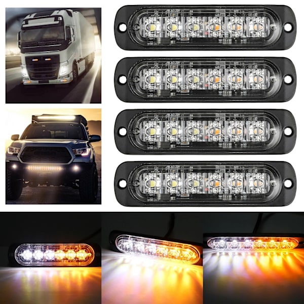 4 kpl valkoista valoa + 6 keltaista valoa ultraohut varoitusvalo moottoripyörän lava-auton vilkkuvalo 12-24v yleismaailmallinen ultraohut vilkkuvalo 6LED