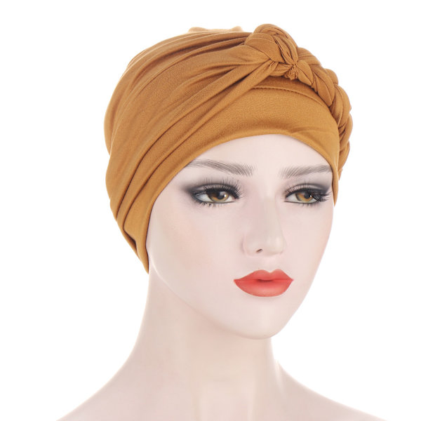 Sidfläta flerfärgad mjuk huvudduk hatt muslimsk kemoterapi hatt ny stil Double color coffee
