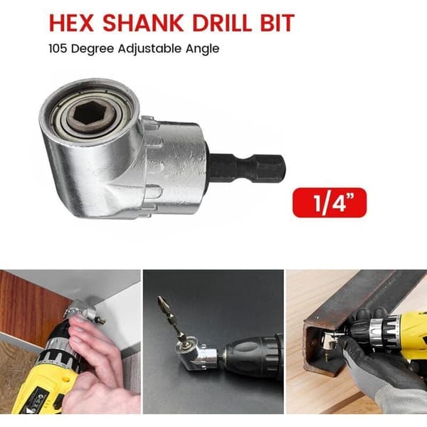 Højrevinklet boreadapter, 105 graders hex-skaft 1/4