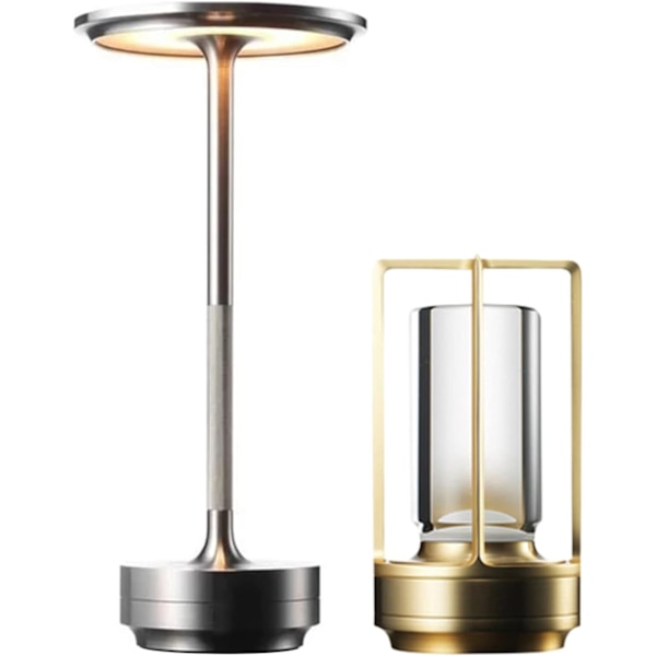 Sladdlös I-formad metallisk bordslampa med touchsensor, 3 färger dimbar laddningsbar skrivbordslampa Silver & Gold 2pcs